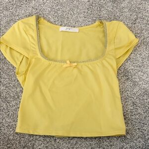 Gigi Lemon Yellow Cropped Square Neck Top with Bow